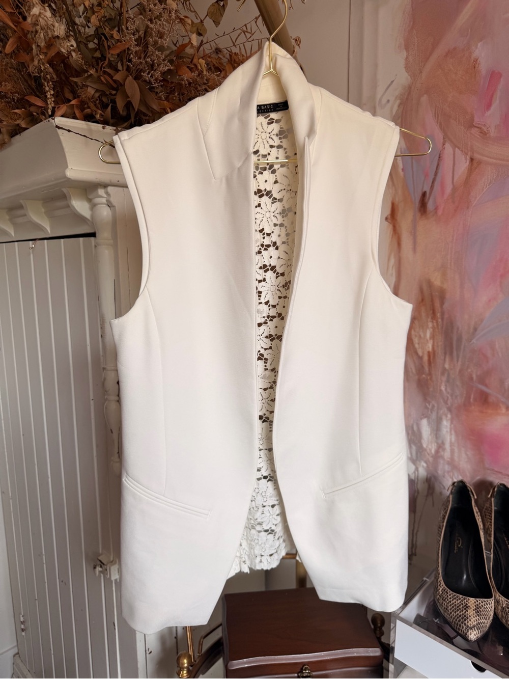 Zara Cream Sleeveless Open-Front Longline Vest